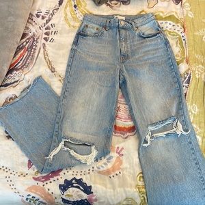 zara wide leg light wash jeans with rips
